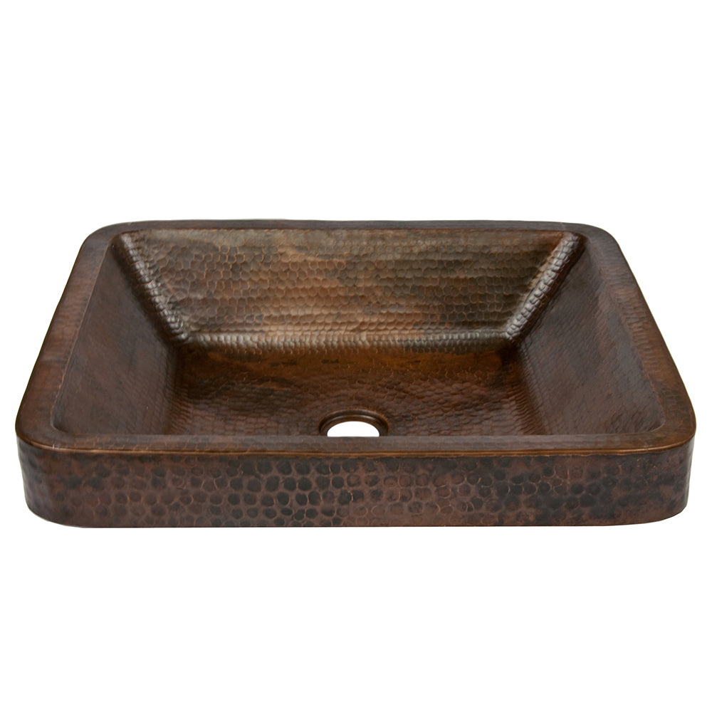 Alternate Image for Premier Copper Products 19" Rectangle Skirted Vessel Hammered Copper Bathroom Sink, Matching Drain and Accessories, Oil Rubbed Bronze, BSP5_VREC19SKDB-P