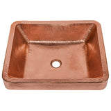 Premier Copper Products 19" Rectangle Skirted Vessel Hammered Copper Bathroom Sink in Polished Copper, Matching Drain and Accessories, BSP5_VREC19SKPC-P