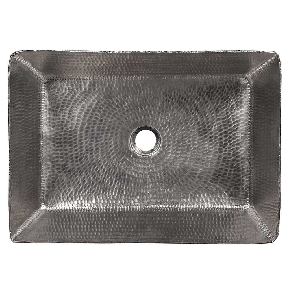 Premier Copper Products 20" Rectangle Vessel Hammered Copper Bathroom Sink in Nickel, Matching Drain and Accessories, BSP5_VREC2014EN-P