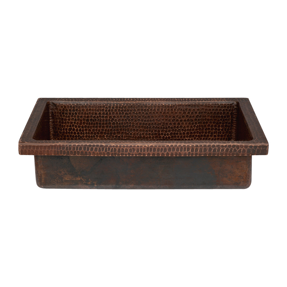 Premier Copper Products 20" Rectangle Skirted Vessel Hammered Copper Bathroom Sink, Matching Drain and Accessories, Oil Rubbed Bronze, BSP5_VREC20SK1DB-P