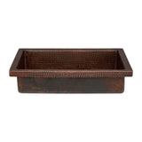 Premier Copper Products 20" Rectangle Skirted Vessel Hammered Copper Bathroom Sink, Matching Drain and Accessories, Oil Rubbed Bronze, BSP5_VREC20SK1DB-P