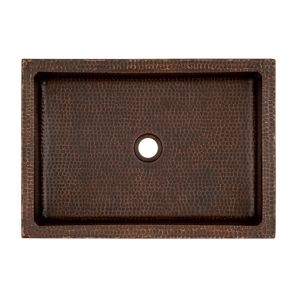 Premier Copper Products 20" Rectangle Skirted Vessel Hammered Copper Bathroom Sink, Matching Drain and Accessories, Oil Rubbed Bronze, BSP5_VREC20SK1DB-P