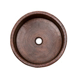 Premier Copper Products 15" Round Vessel Tub Hammered Copper Bathroom Sink, Matching Drain and Accessories, Oil Rubbed Bronze, BSP5_VRT15DB-P