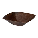 Premier Copper Products 14" Square Wire Rim Vessel Hammered Copper Bathroom Sink, Matching Drain and Accessories, Oil Rubbed Bronze, BSP5_VSQ14WDB-P