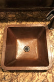 Installation Image of Premier Copper Products 15" Square Copper Bathroom Sink, Oil Rubbed Bronze, VSQ15SKDB