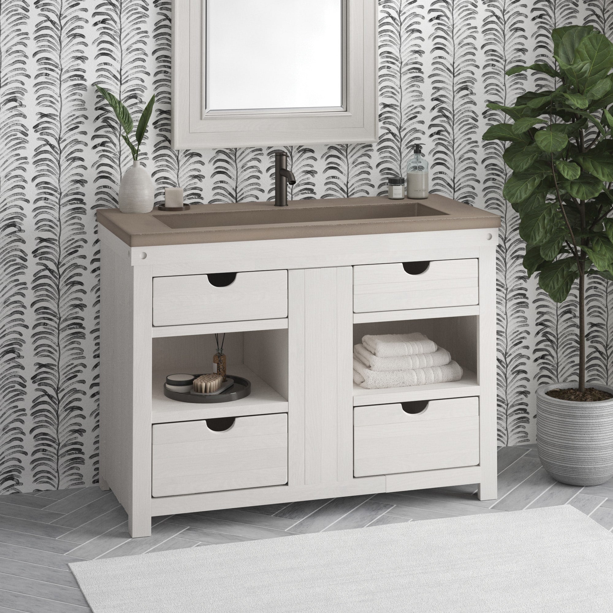 Native Trails 48" Rustic Freestanding Vanity Base in Blanc, Reclaimed Oak Wood, Vintner's Collection, VNW480