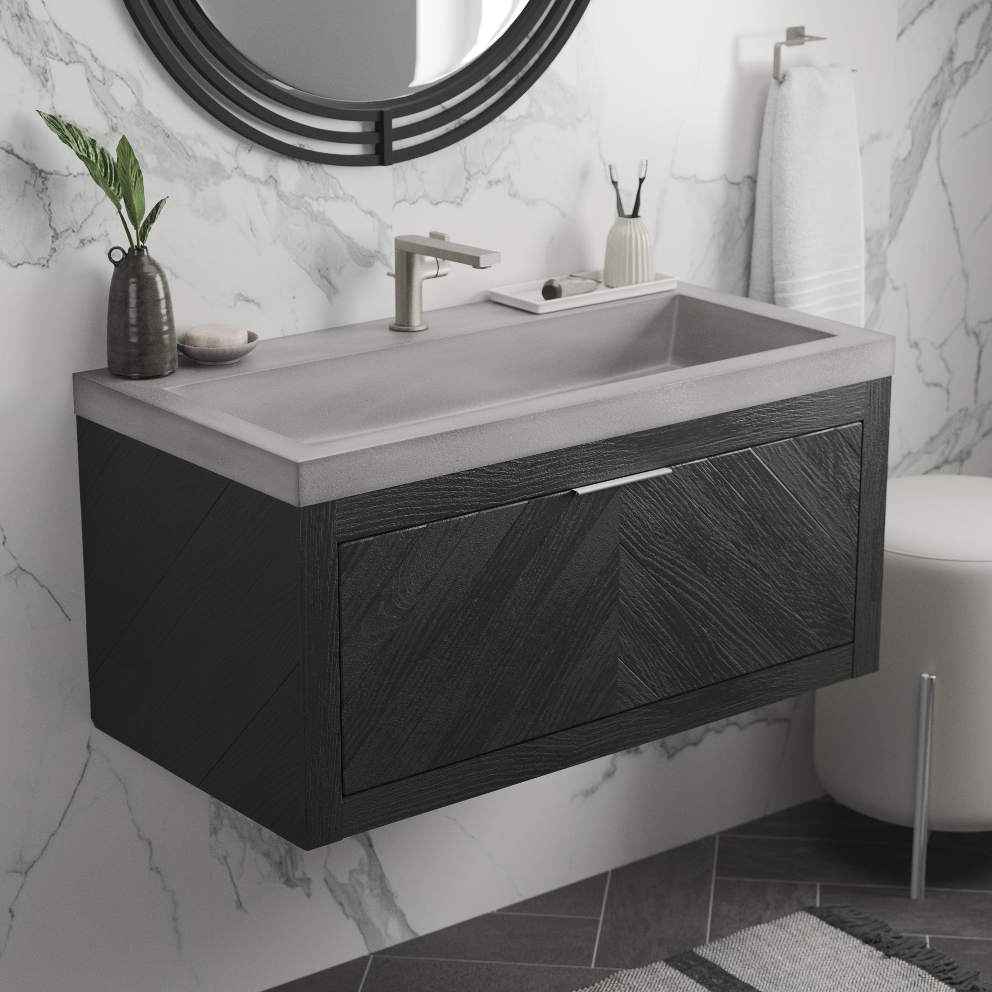 Native Trails 36" Vintner's Floating Wall Mount Vanity Base with Drawer in Noir, VNW208