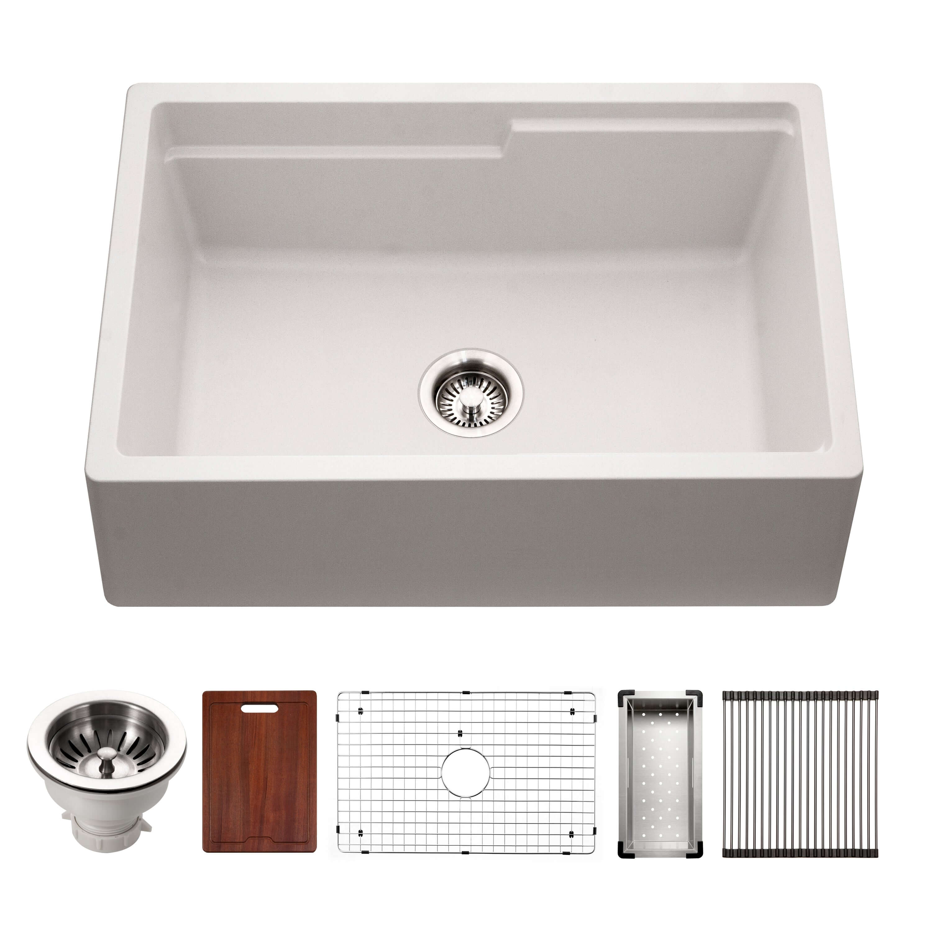 Houzer Quartztone 30" Cloud Apron Front Farmhouse Granite Composite Workstation Kitchen Sink with Accessories - W-130 CLOUD-C