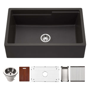 Alternate Image for Houzer Quartztone 33" Midnite Apron Front Farmhouse Granite Composite Workstation Kitchen Sink with Accessories - W-133 MIDNITE-C