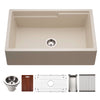 Houzer Quartztone 33 inch Sand Apron Front Farmhouse Granite Composite Workstation Kitchen Sink with Accessories - W-133 SAND-C