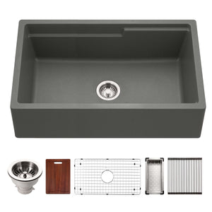 Alternate Image for Houzer Quartztone 33" Slate Apron Front Farmhouse Granite Composite Workstation Kitchen Sink with Accessories - W-133 SLATE-C