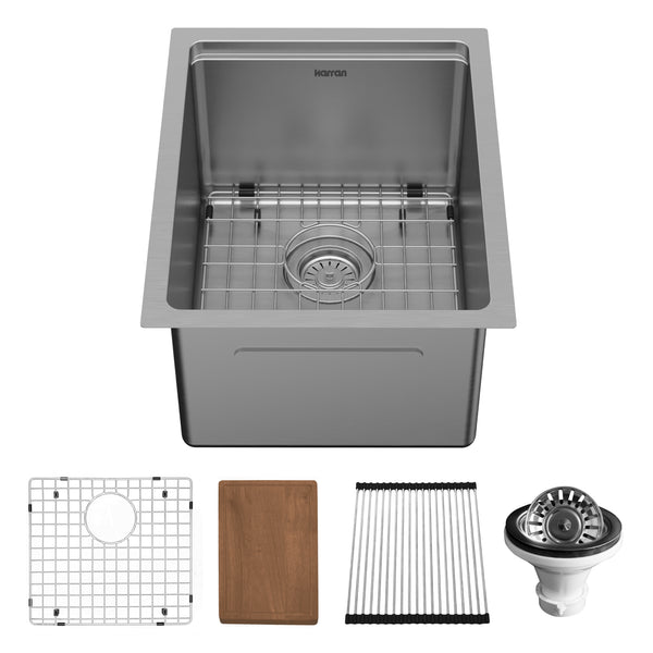 Karran Elite Workstation 15" Undermount Stainless Steel Workstation Kitchen Sink with Accessories, 16 Gauge, WS-31-PK1