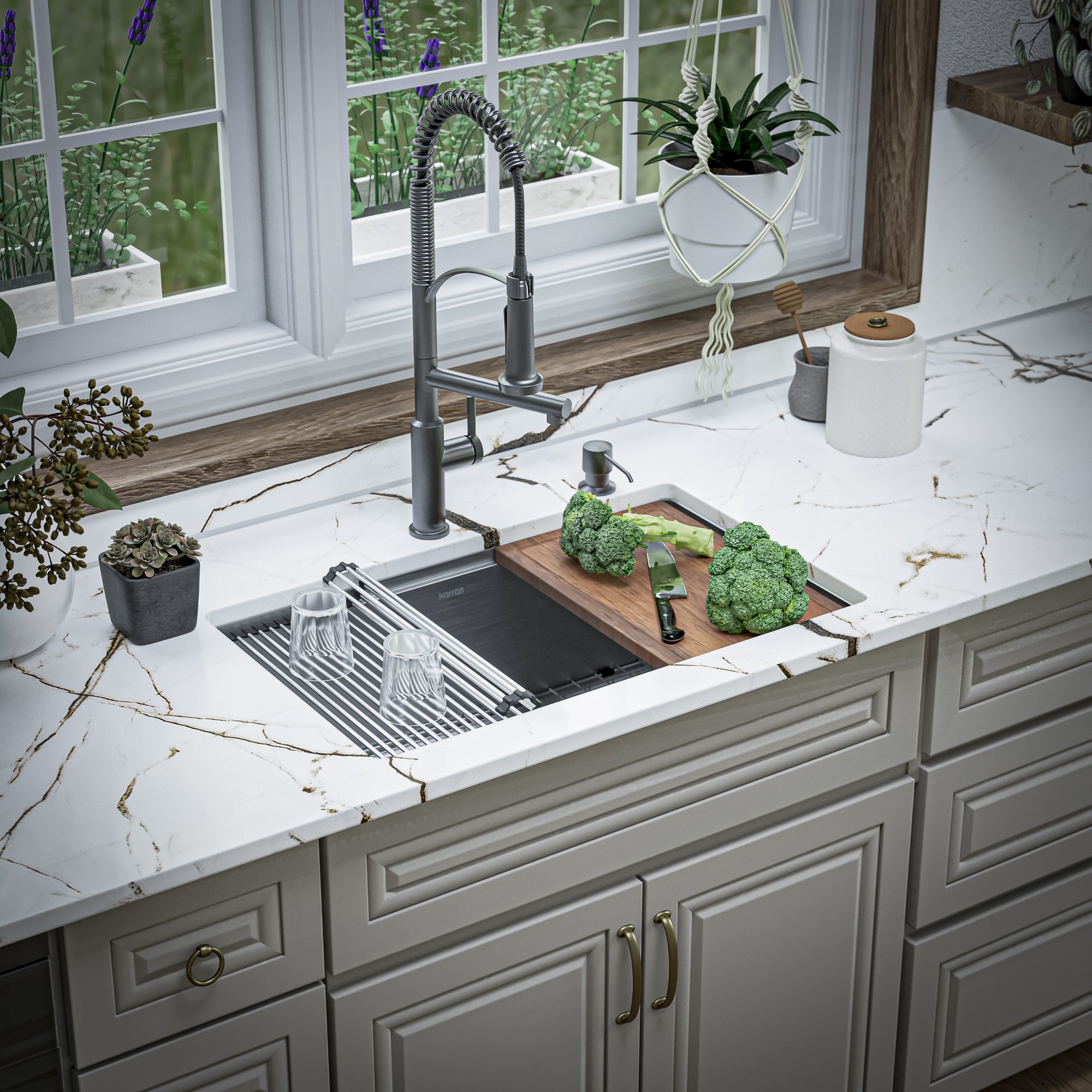 Karran Elite Workstation 30" Undermount Stainless Steel Workstation Kitchen Sink with Accessories, 16 Gauge, WS-35-PK1