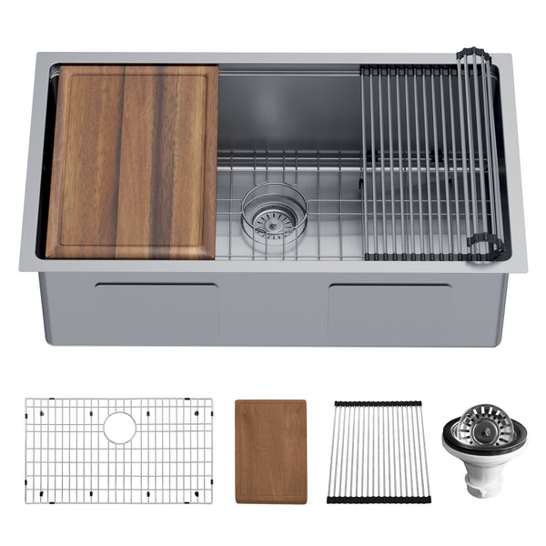 Karran Elite Workstation 32" Undermount Stainless Steel Workstation Kitchen Sink with Accessories, 16 Gauge, WS-37-PK1