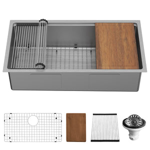 Alternate Image for Karran Elite Workstation 36" Undermount Stainless Steel Workstation Kitchen Sink with Accessories, 16 Gauge, WS-38-PK1