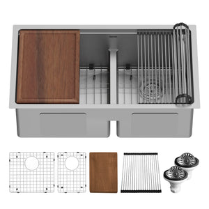 Alternate Image for Karran Elite Workstation 32" Undermount Stainless Steel Workstation Kitchen Sink with Accessories, 60/40 Double Bowl, 16 Gauge, WS-40-PK1