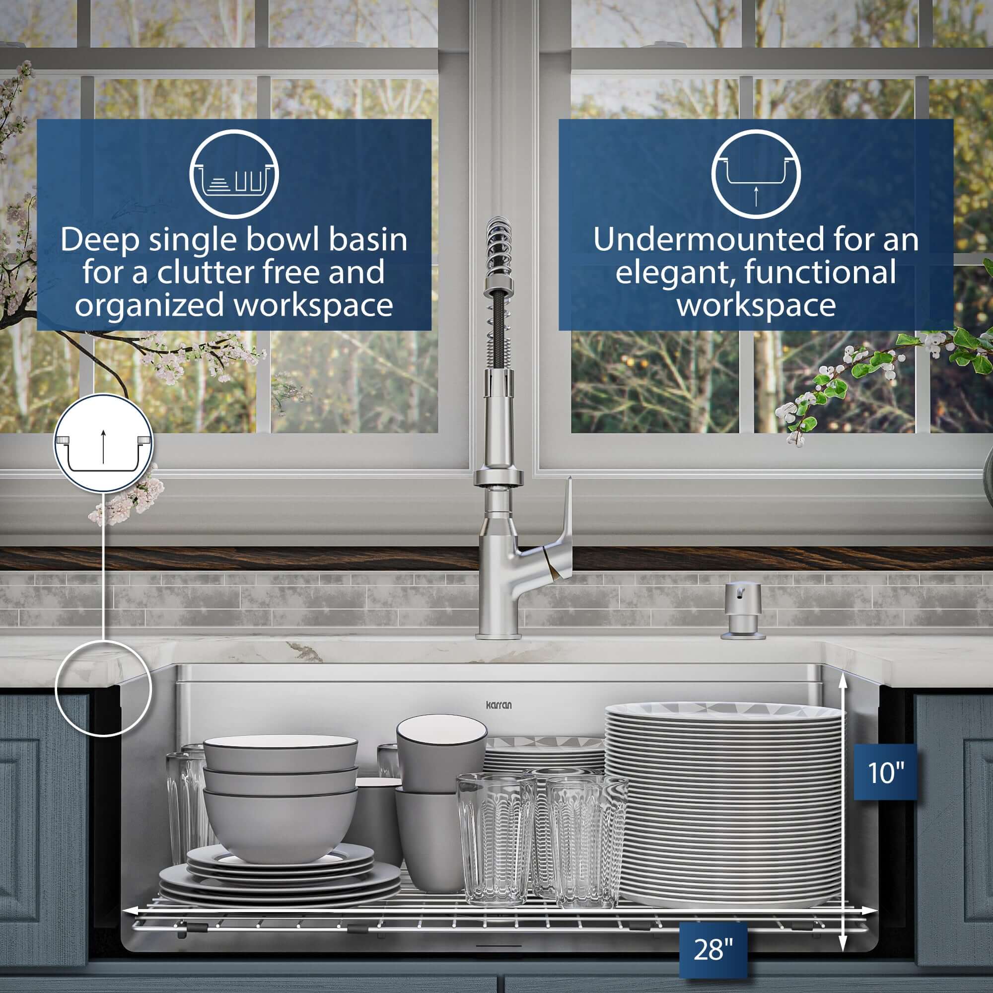 Karran Elite Workstation 30" Stainless Steel Workstation Farmhouse Sink with Accessories, 16 Gauge, WSA-42-PK1