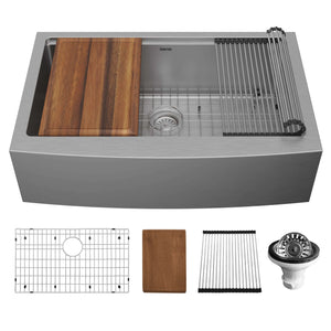 Alternate Image for Karran Elite Workstation 33" Stainless Steel Workstation Farmhouse Sink with Accessories, 16 Gauge, WSA-45-PK1