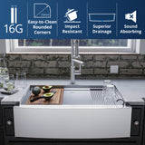 Karran Elite Workstation 33" Stainless Steel Workstation Farmhouse Sink with Accessories, 16 Gauge, WSA-45-PK1