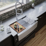 Karran Elite Workstation 33" Stainless Steel Workstation Farmhouse Sink with Accessories, 16 Gauge, WSA-45-PK1