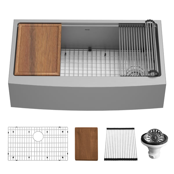 Karran Elite Workstation 36" Stainless Steel Workstation Farmhouse Sink with Accessories, 16 Gauge, WSA-46-PK1