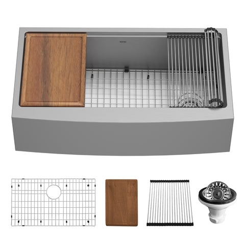 Karran Elite Workstation 36" Stainless Steel Workstation Farmhouse Sink with Accessories, 16 Gauge, WSA-46-PK1