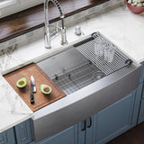 Karran Elite Workstation 36" Stainless Steel Workstation Farmhouse Sink with Accessories, 16 Gauge, WSA-46-PK1