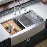 Karran Elite Workstation 36" Stainless Steel Workstation Farmhouse Sink with Accessories, 50/50 Double Bowl, 16 Gauge, WSA-48-PK1