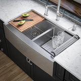 Karran Elite Workstation 36" Stainless Steel Workstation Farmhouse Sink with Accessories, 50/50 Double Bowl, 16 Gauge, WSA-48-PK1