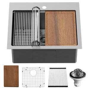 Alternate Image for Karran Elite Workstation 25" Drop In/Topmount Stainless Steel Workstation Kitchen Sink with Accessories, 16 Gauge, WST-20-PK1