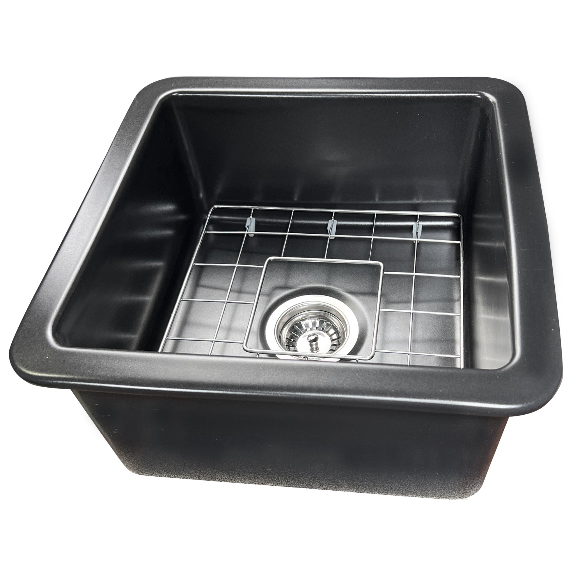 Nantucket Sinks Cape 18" Dual Mount Fireclay Kitchen Sink with Accessories, Matte Black, Wellfleet-1818MB