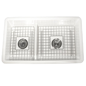 Alternate Image for Nantucket Sinks Cape 31" Dual Mount Fireclay Kitchen Sink with Accessories, 60/40 Double Bowl, White, Wellfleet-31OSW