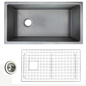 Alternate Image for Nantucket Sinks Cape 34" Dual Mount Fireclay Kitchen Sink with Accessories, Concrete Grey, Wellfleet-3419Concrete