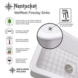 Nantucket Sinks Cape 18" Dual Mount Fireclay Kitchen Sink with Accessories, Matte Black, Wellfleet-1818MB