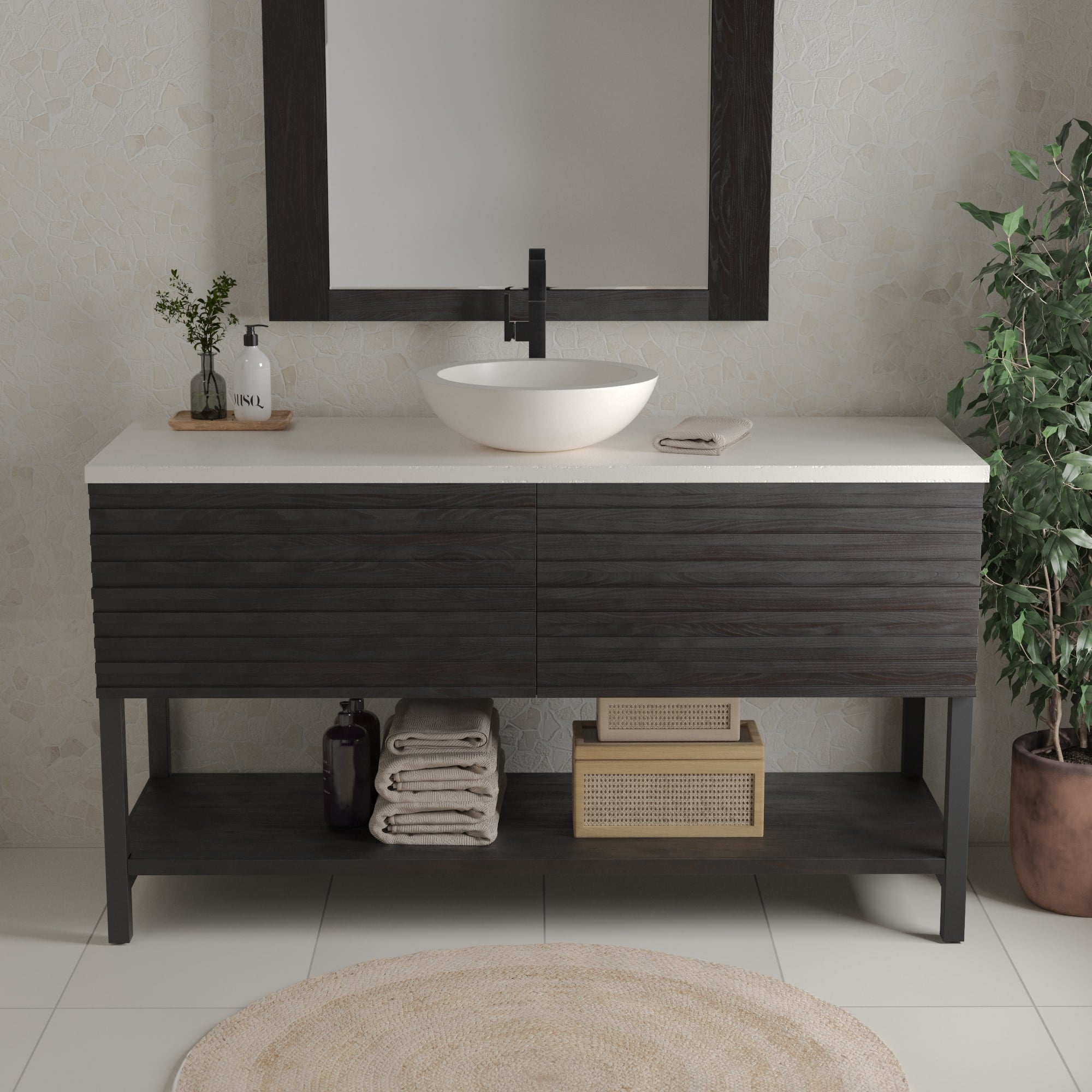 Native Trails Winemaker 60" Freestanding Reclaimed Wood Vanity Base in Charred Oak, VNM608 Product Image