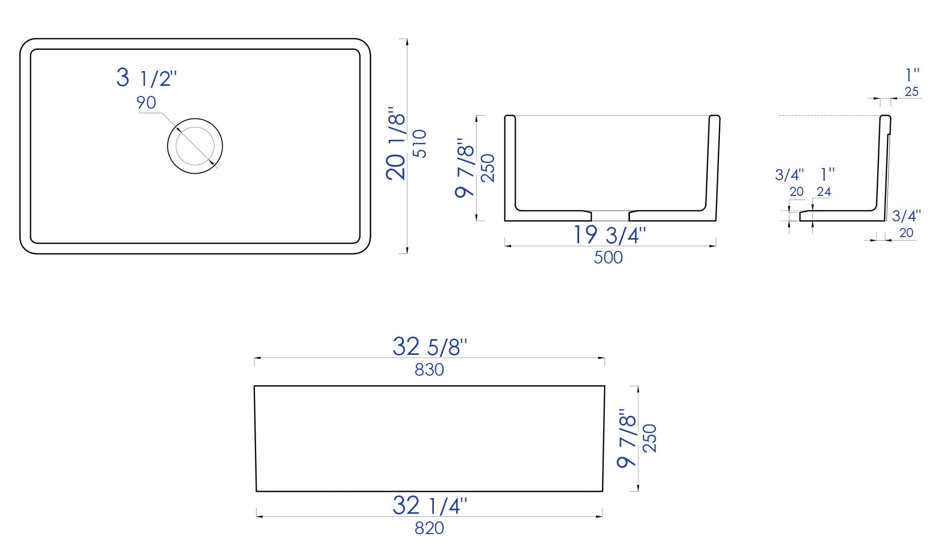 ALFI brand 33" Fireclay Farmhouse Sink, Concrete, ABCO3320SB