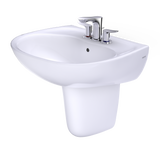 TOTO Supreme Oval Wall-Mount Bathroom Sink with CEFIONTECT and Shroud for 4 Inch Center Faucets, Cotton White, Vitreous China, LHT241.4G#01