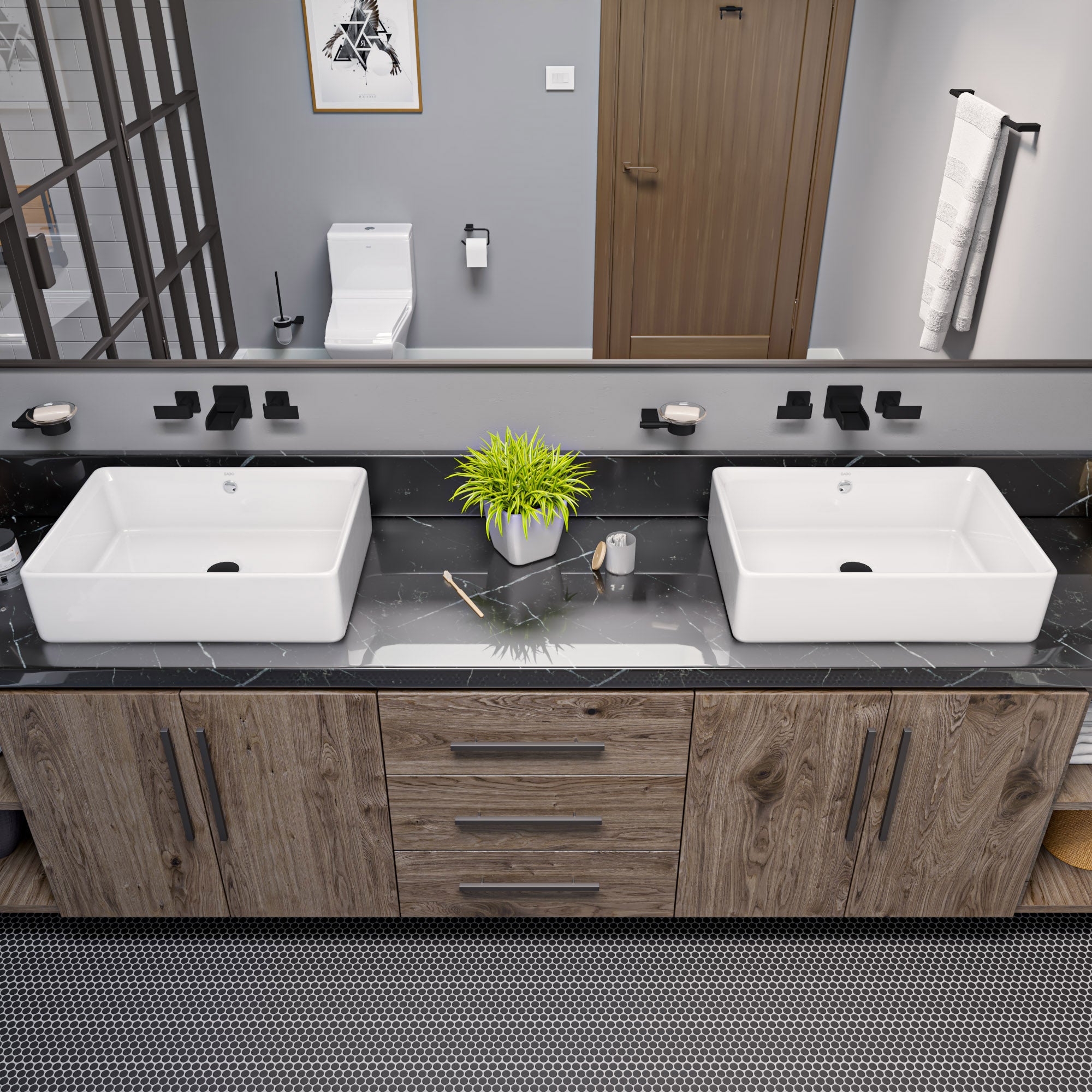 ALFI brand 1.2 GPM Lever Waterfall Spout Bathroom Faucet, Modern, Black Matte, AB1796-BM