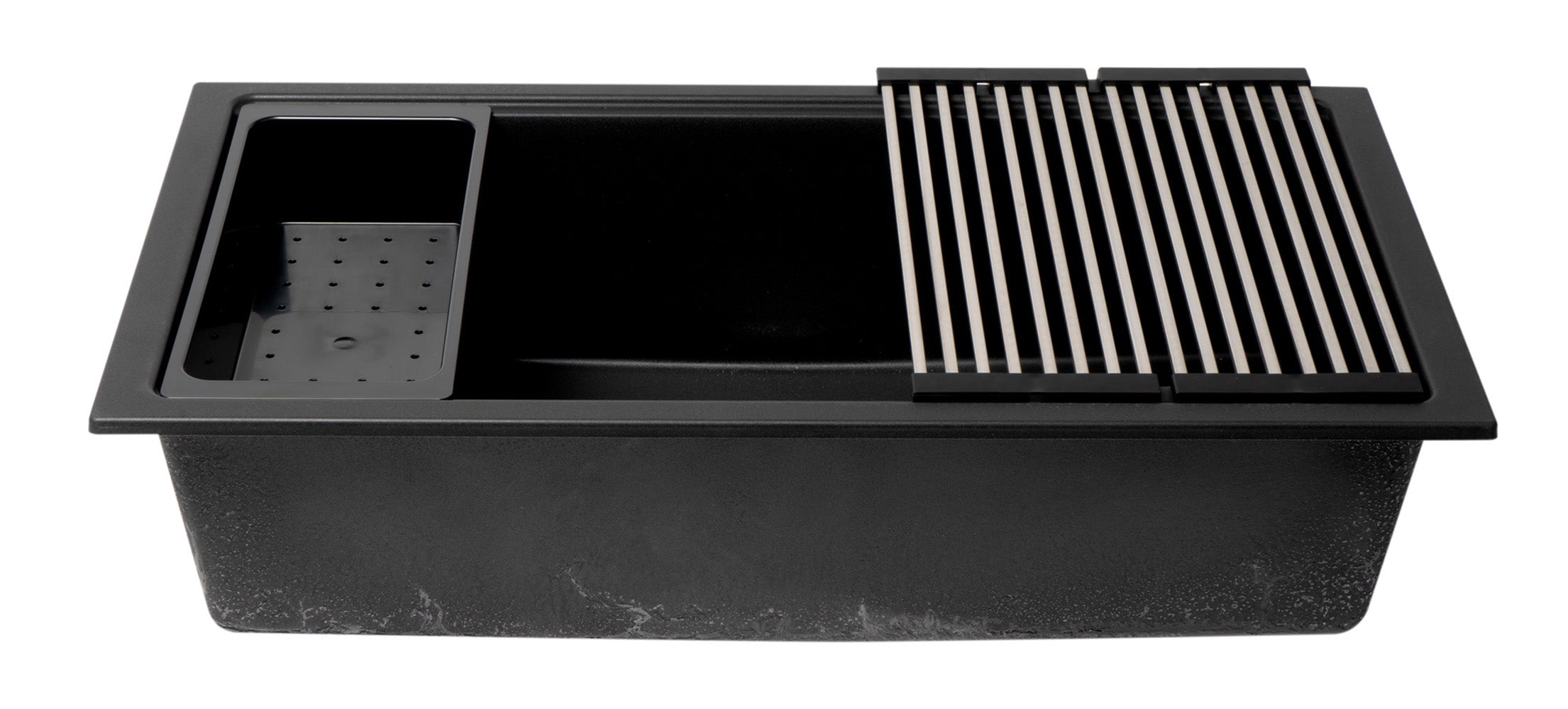 ALFI brand 34" Under Mount Granite Composite Workstation Kitchen Sink with Accessories, Black, No Faucet Hole, AB3418SBUM-BLA