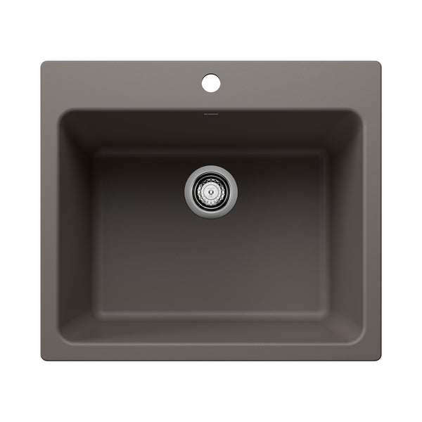 Blanco Liven 25" Dual Mount Silgranit Laundry Sink, Volcano Gray, 1 Faucet Hole, 443116