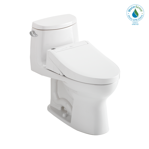 TOTO WASHLET+ UltraMax II One-Piece Elongated 1.28 GPF Toilet and WASHLET+ C5 Bidet Seat, Cotton White, Vitreous China|Plastic, MW6043084CEFG#01