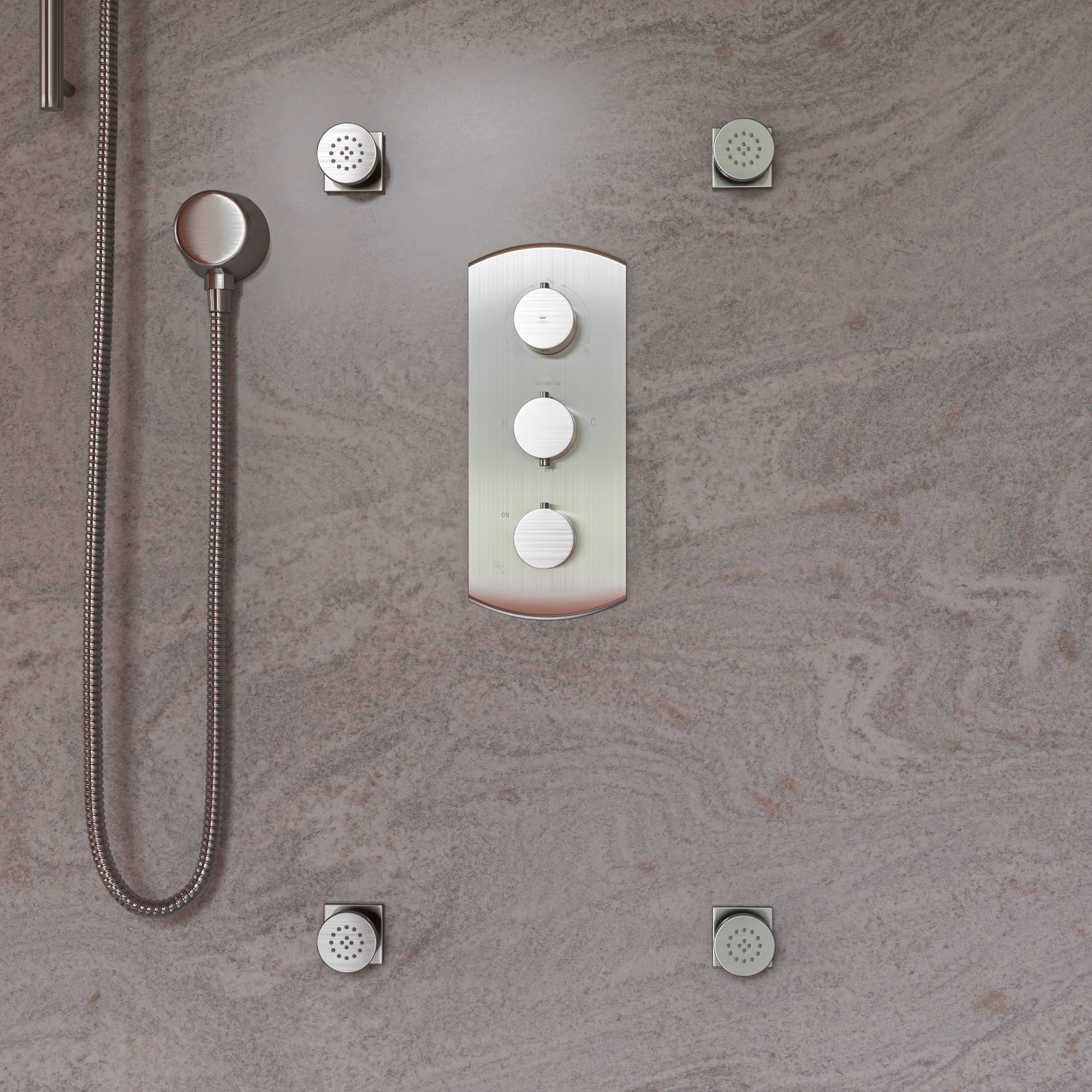 ALFI brand AB4101-BN Brushed Nickel Concealed 4-Way Thermostatic Valve Shower Mixer /w Round Knobs, Brass