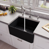 ALFI brand 24" Fireclay Farmhouse Sink, Black Matte, No Faucet Hole, ABF2418-BM