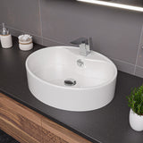 ALFI brand 22" x 18.13" Oval Above Mount Porcelain Bathroom Sink, White, 1 Faucet Hole, ABC910