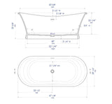 ALFI brand 63" Solid Surface Resin Free Standing Oval Bathtub, White Matte, AB9950