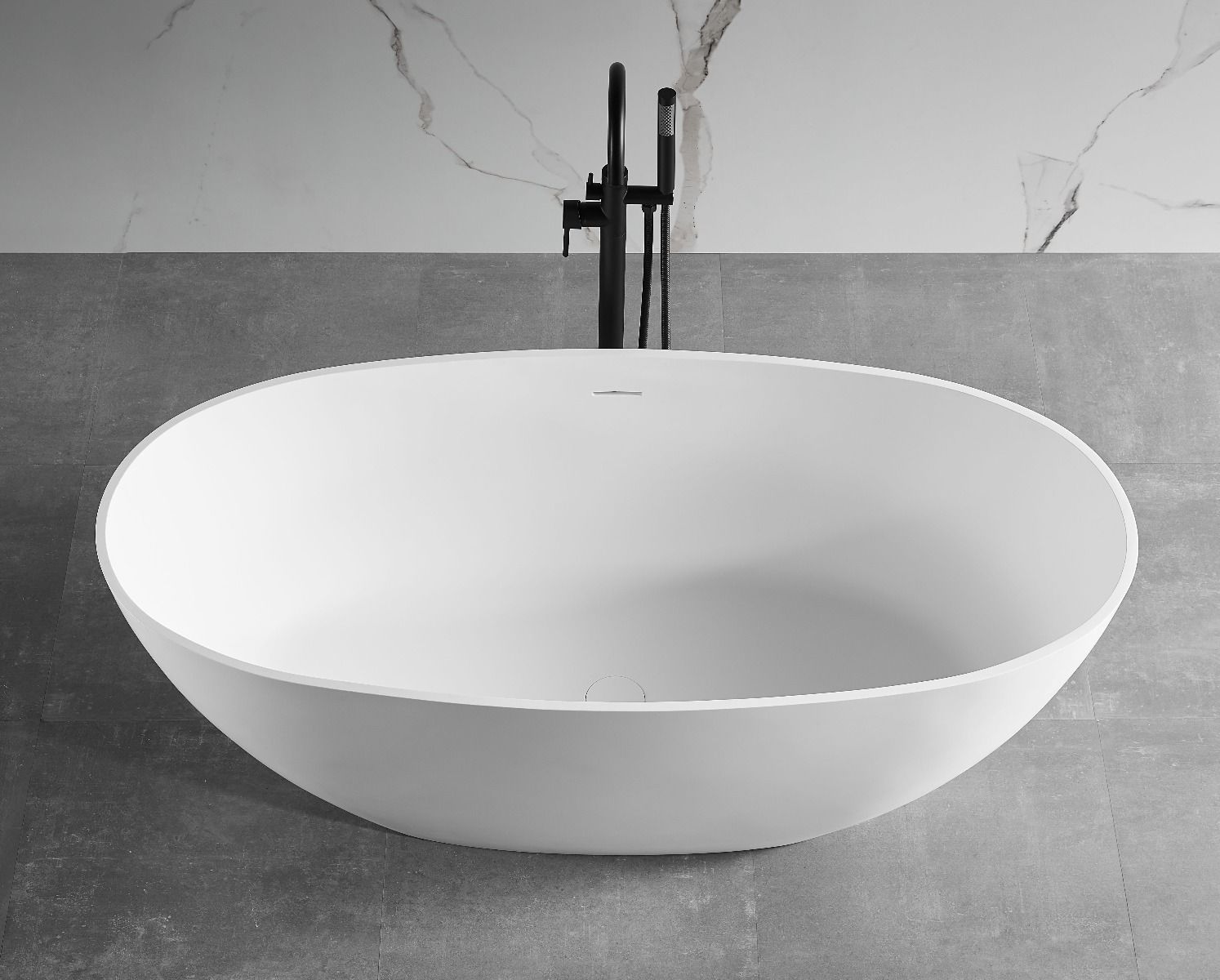 ALFI brand 59" Solid Surface Resin Free Standing Oval Soaking Bathtub, White, AB9975