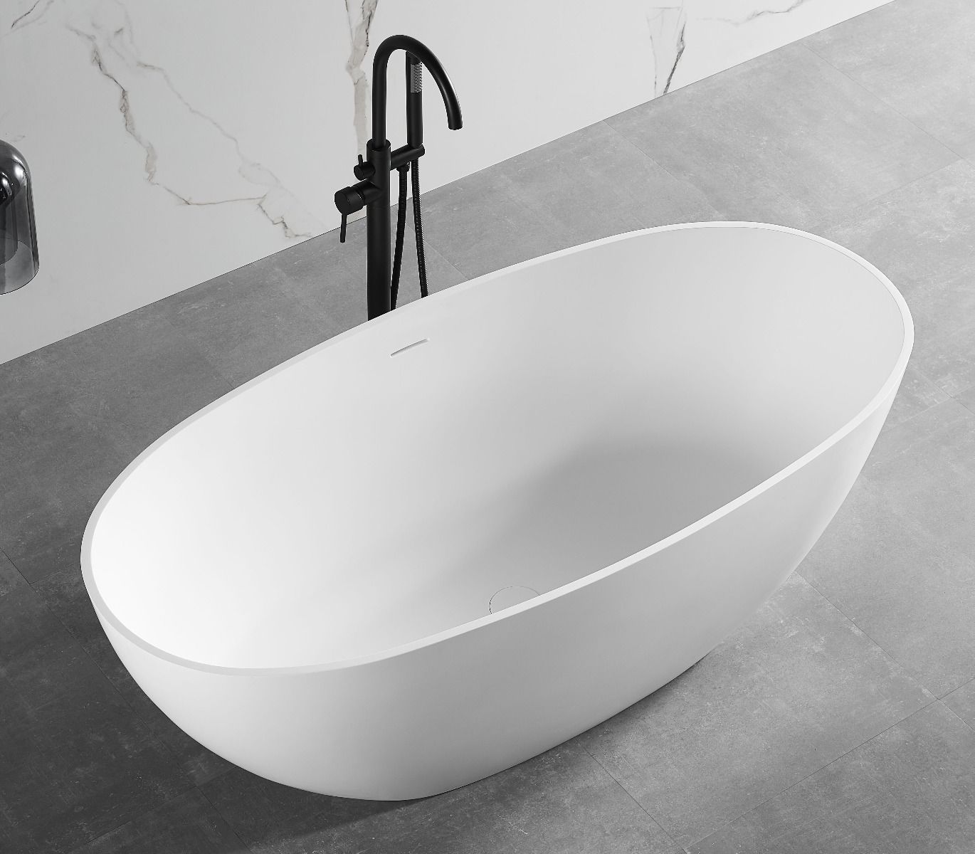 ALFI brand 59" Solid Surface Resin Free Standing Oval Soaking Bathtub, White, AB9975