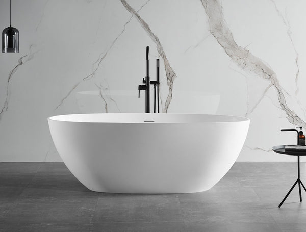 ALFI brand 59" Solid Surface Resin Free Standing Oval Soaking Bathtub, White, AB9975