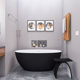 ALFI brand 59" Solid Surface Resin Free Standing Oval Soaking Bathtub, Black & White, AB9975BM