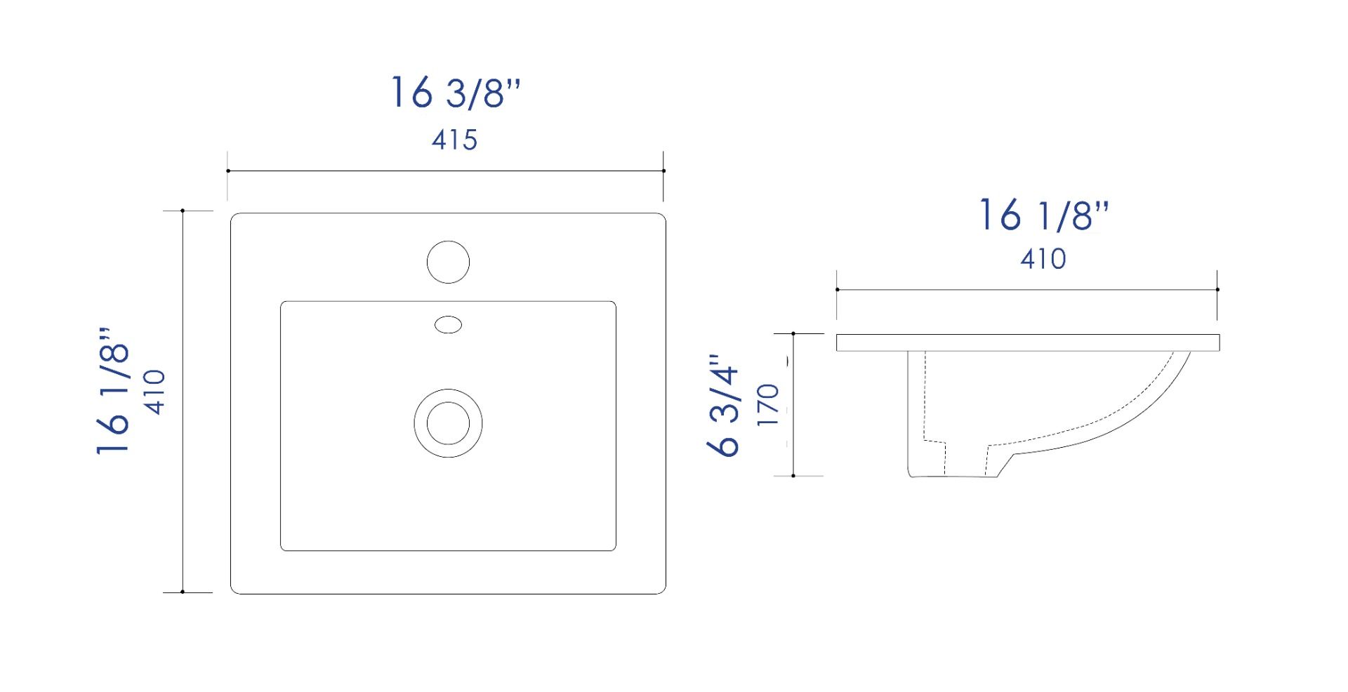 ALFI brand 16.38" x 16.13" Square Drop In Porcelain Bathroom Sink, White, 1 Faucet Hole, ABC801